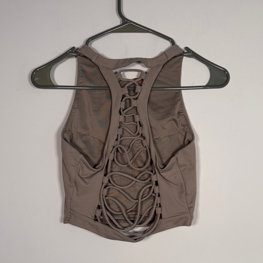 ALO Yoga Movement Lace Up Bra/Tank in Tan - S